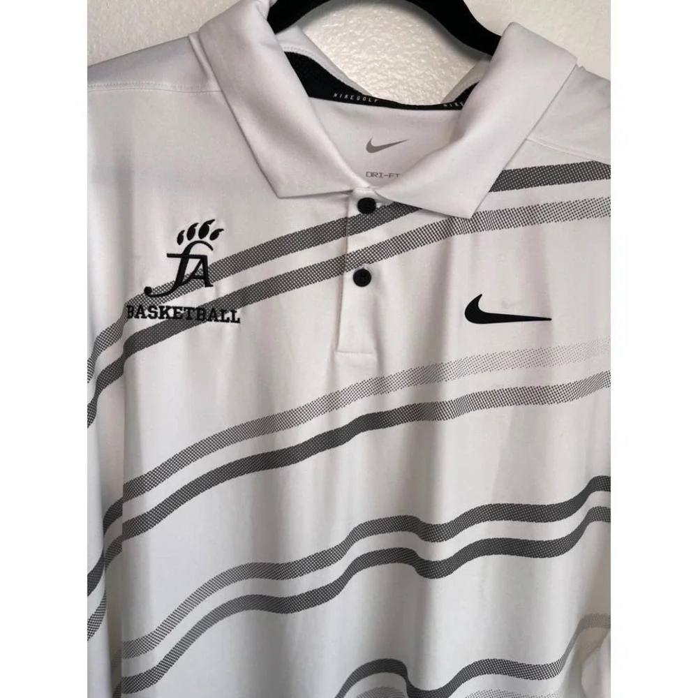 Nike Golf‎ Dri-FIT Mens XXL Polo Shirt White Grey Striped FA Basketball Logo